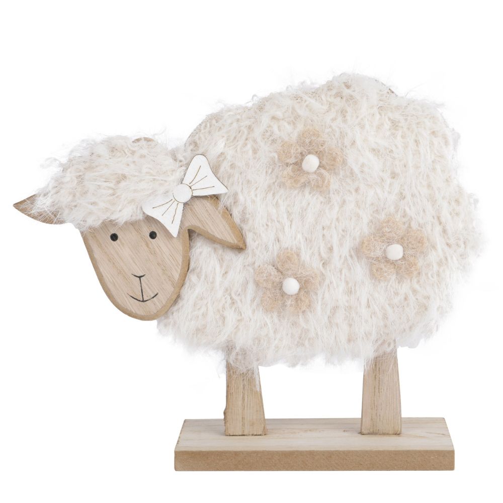 Decoris 17cm Faux Fur Sheep with Flowers