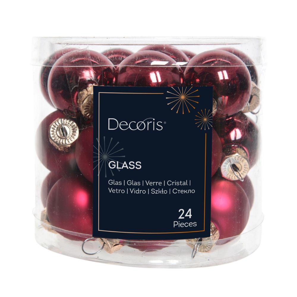 Decoris 2.5cm Oxblood Red Mini Glass Baubles (Pack of 24)