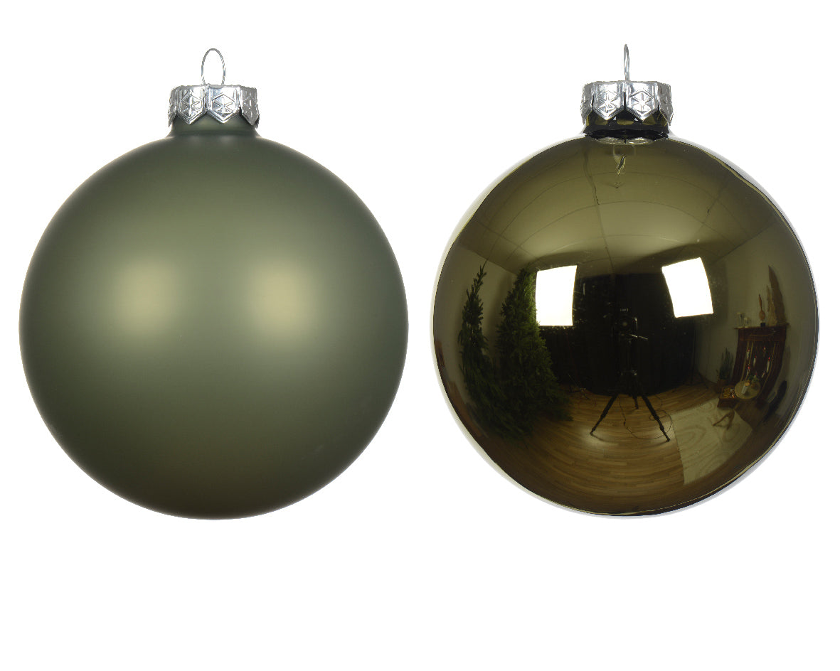 Decoris 2.5cm Rosemary Green Shiny & Matt Mix Glass Bauble Pack (Set of 24)