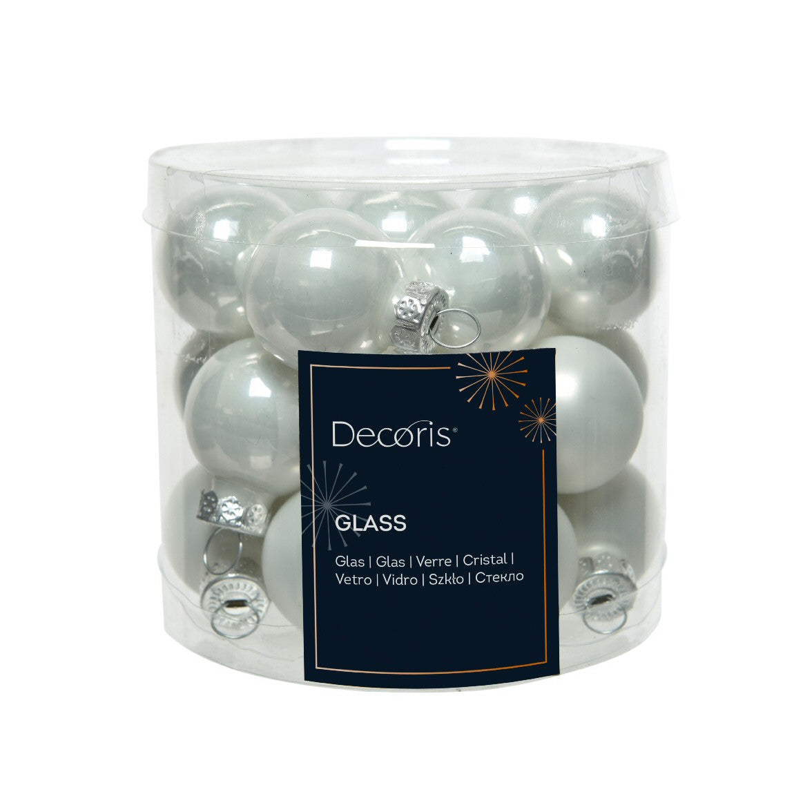 Decoris 2.5cm Winter White Mini Glass Baubles (Set of 24)
