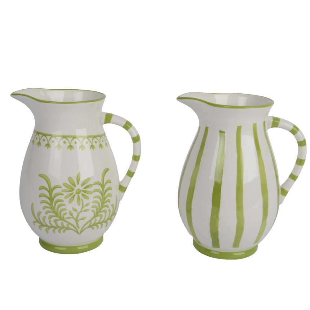 Decoris 21.8cm Dolomite Glazed Jug (Choice of 2) - Green/White