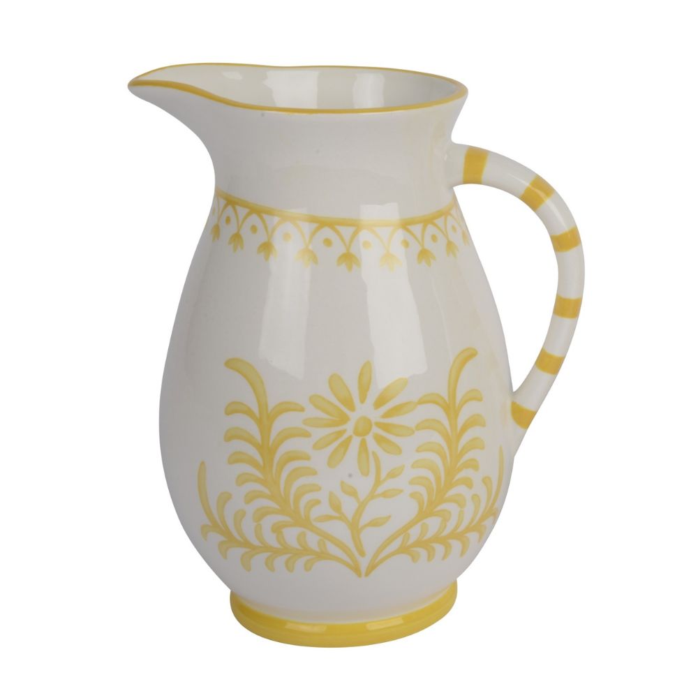 Decoris 21.8cm Dolomite Glazed Jug (Choice of 2) - Yellow/White