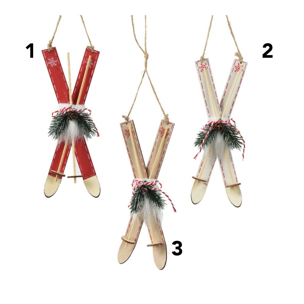 Decoris 23cm Wooden Skis Hanging Decoration - (Choice of 3)