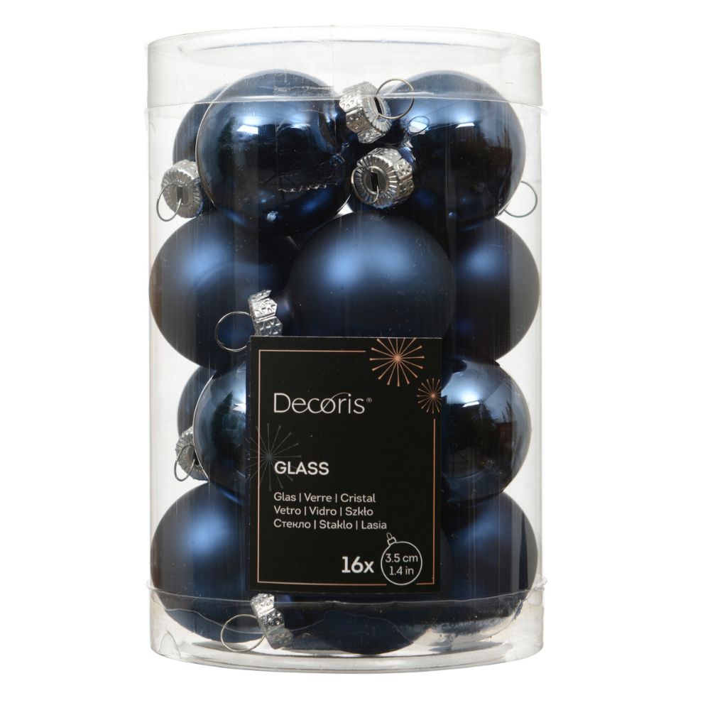 Decoris 3.5cm Night Blue Assorted Bauble Mix (Pack Of 16)