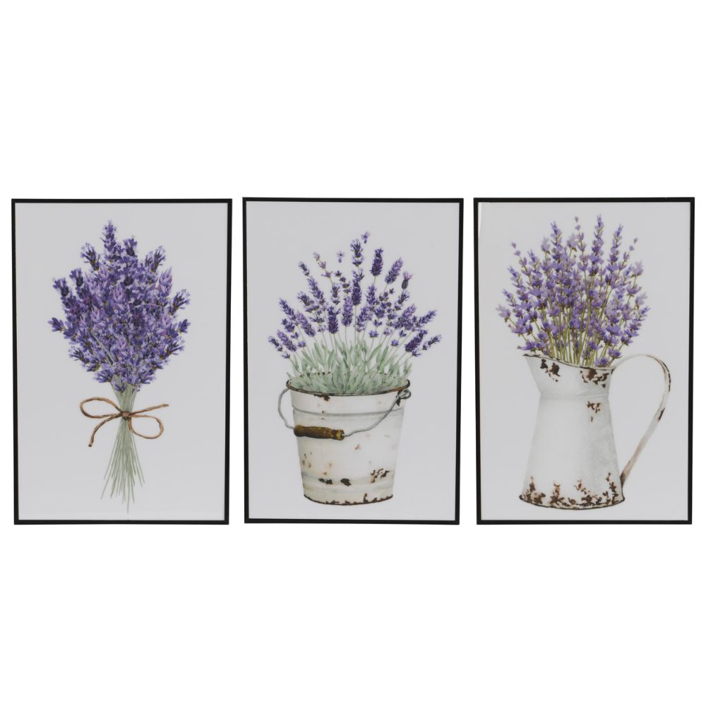 Decoris 30cm Vertical Rectangle Lavender Wall Décor - Enamel Finish with Black MDF Frame (Choice of 3)
