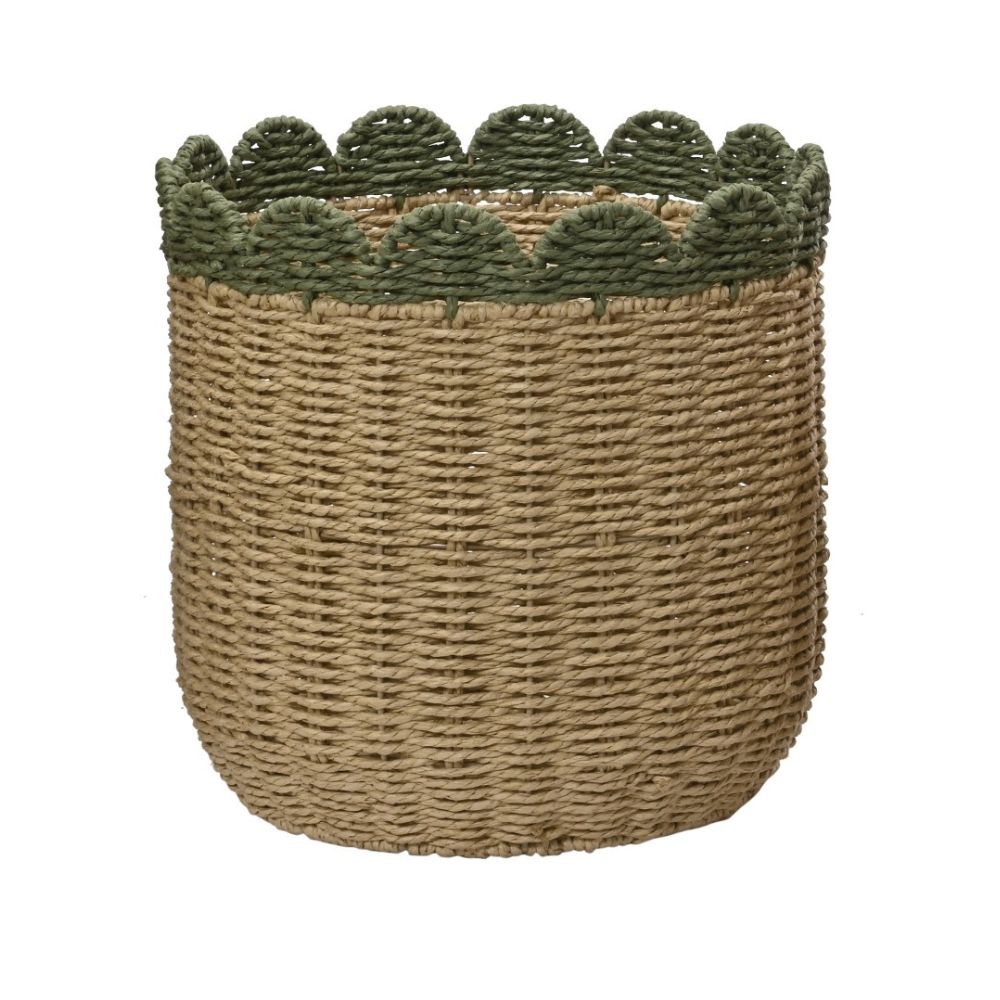 Everlands 33cm Green Scalloped Edge Paper Rope Basket