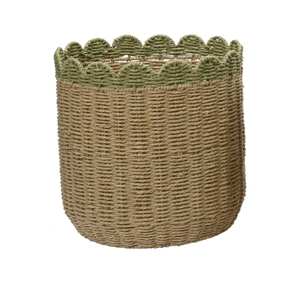 Everlands 38cm Olive Scalloped Edge Paper Rope Basket