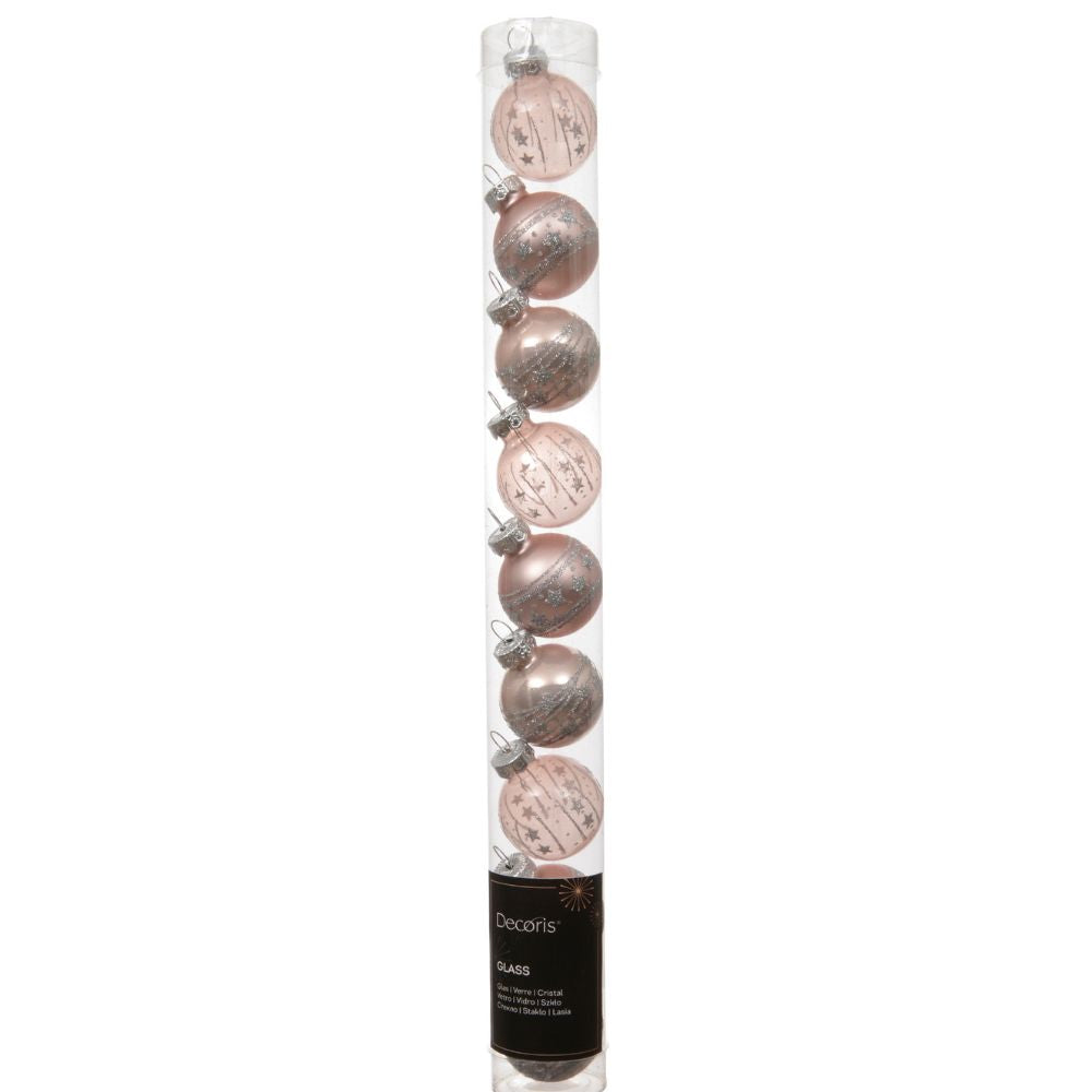 Decoris 3cm Pink Assorted Glass Baubles (Pack of 9)