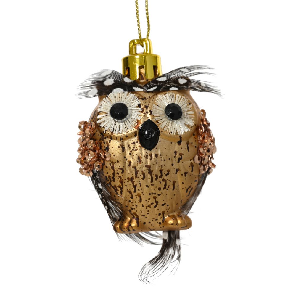 Decoris 5.8cm Festive Owl Hanging Decorations - Gold