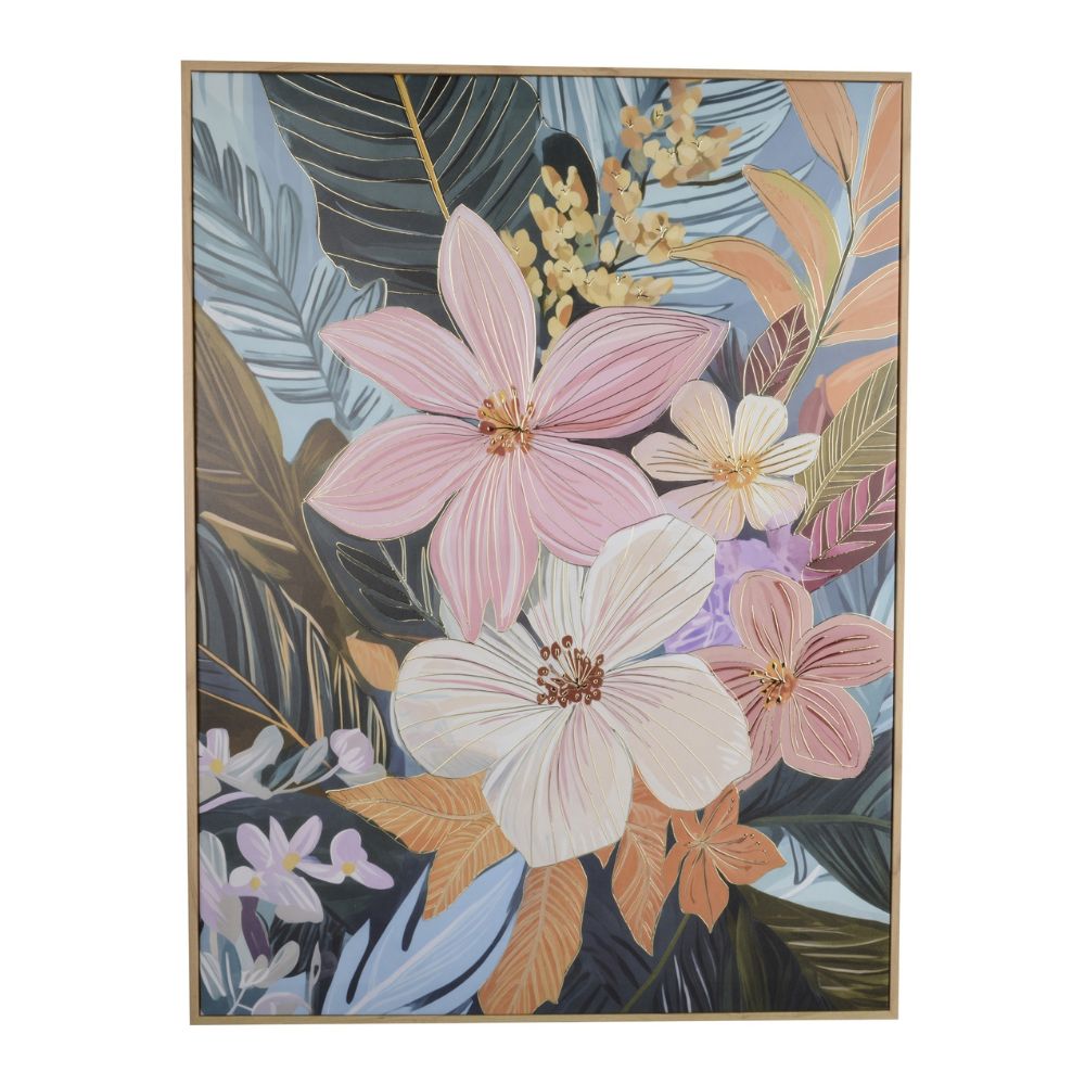 Decoris 80cm Gold Foil Flower Canvas in Natural Frame