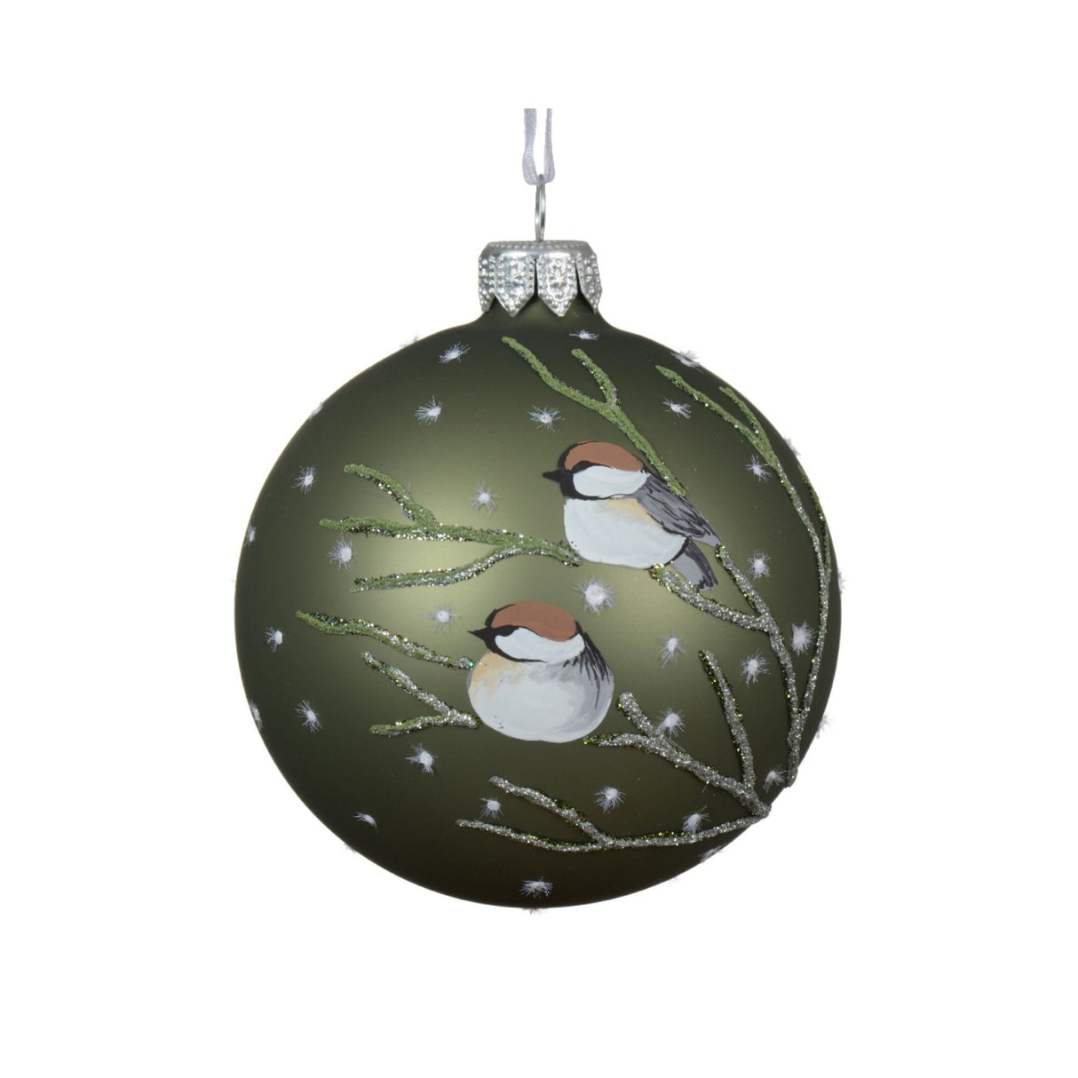 Decoris 8cm Birds on Branches Glass Bauble