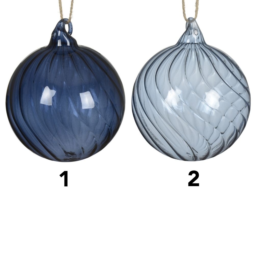 Decoris 8cm Clear Blue Glass Bauble with Swirl (Choice of 2)