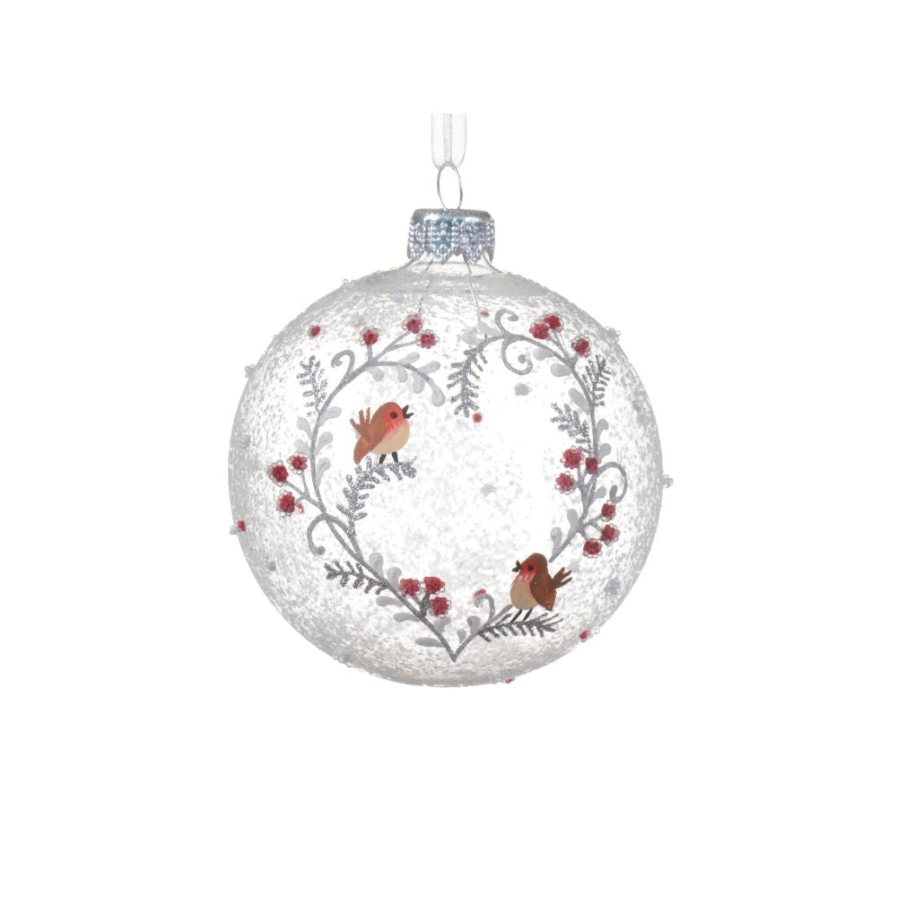 Decoris 8cm Clear Glass Branch and Birds Bauble