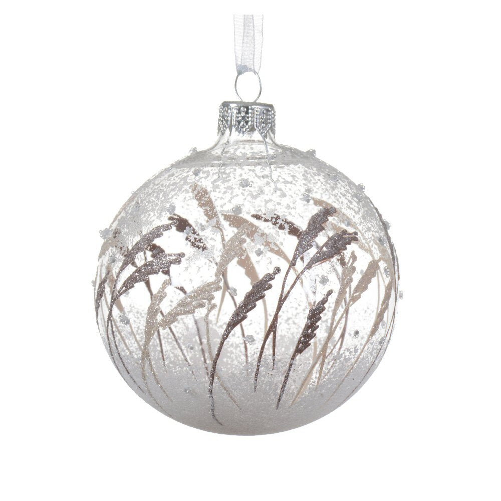 Decoris 8cm Clear Glass Fern Leaf Bauble