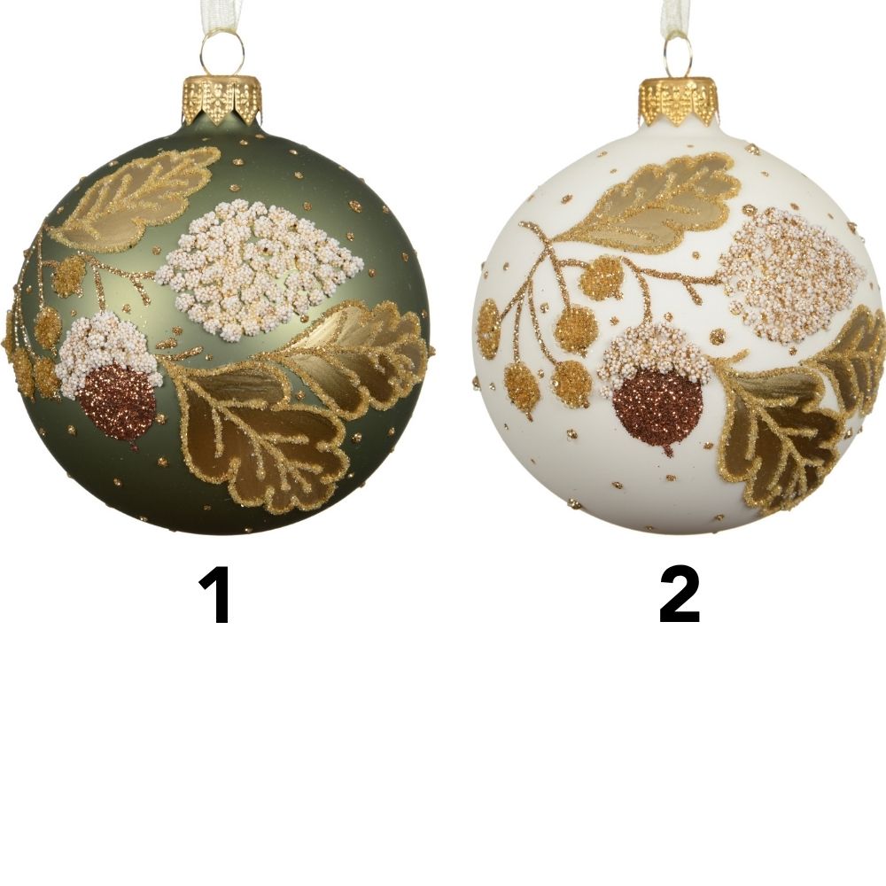 Decoris 8cm Matte Glass Bauble with Fall Branch (Choice of 2)