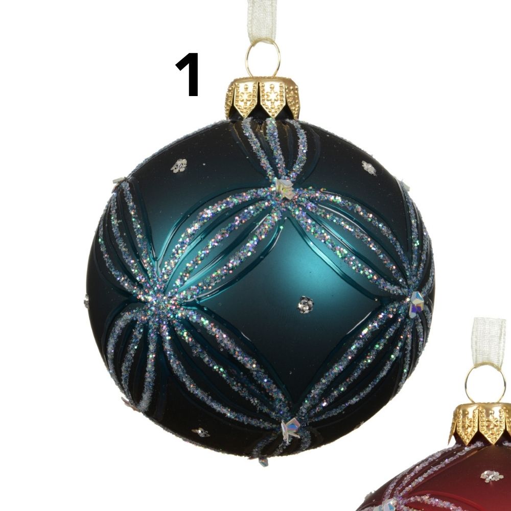 Decoris 8cm Matte Glitter Check Glass Bauble (Choice of 3)