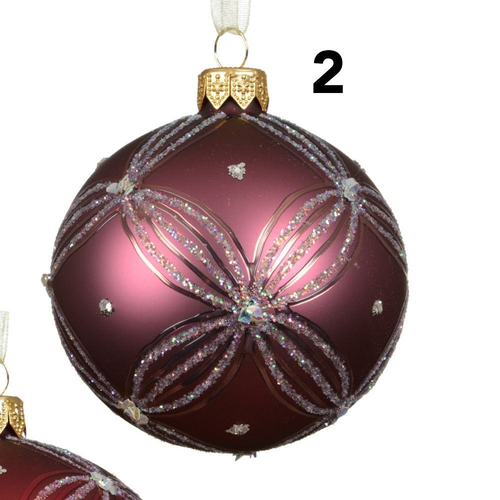 Decoris 8cm Matte Glitter Check Glass Bauble (Choice of 3)