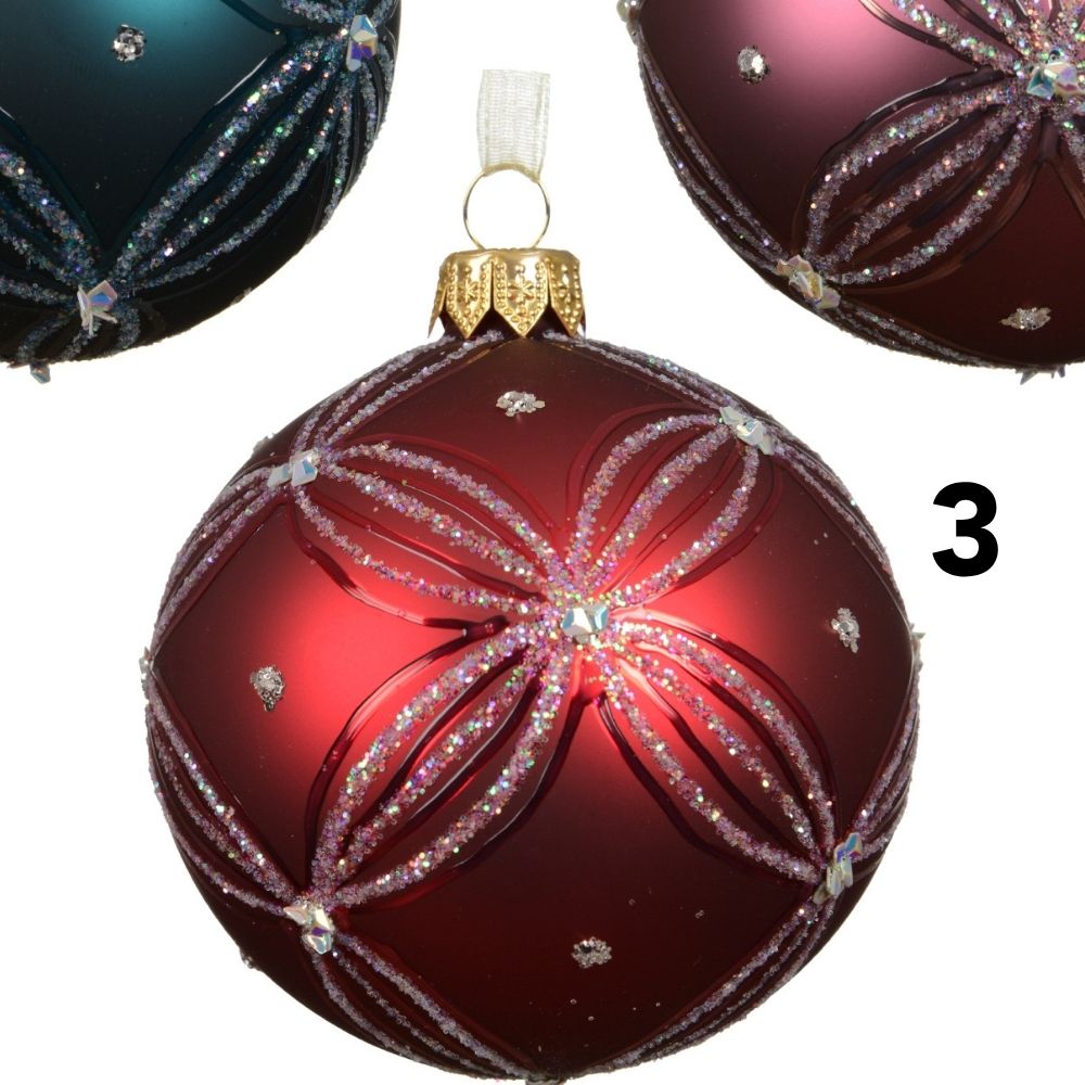 Decoris 8cm Matte Glitter Check Glass Bauble (Choice of 3)