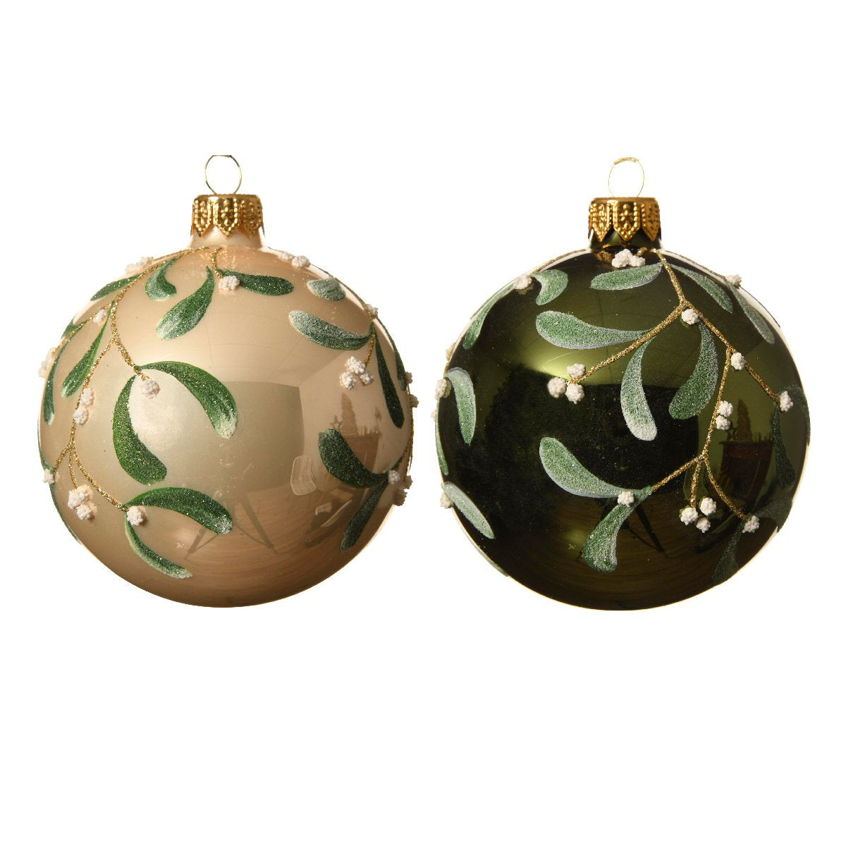 Decoris 8cm Mistletoe Glass Bauble (Choice of 2)