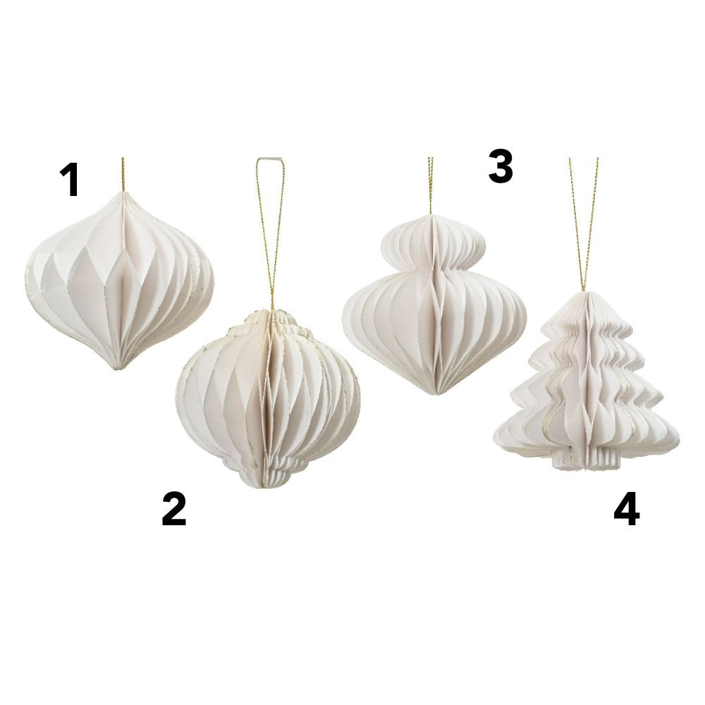 Decoris 8cm Paper Shapes Hanging Decorations - White - (Choice of 4)