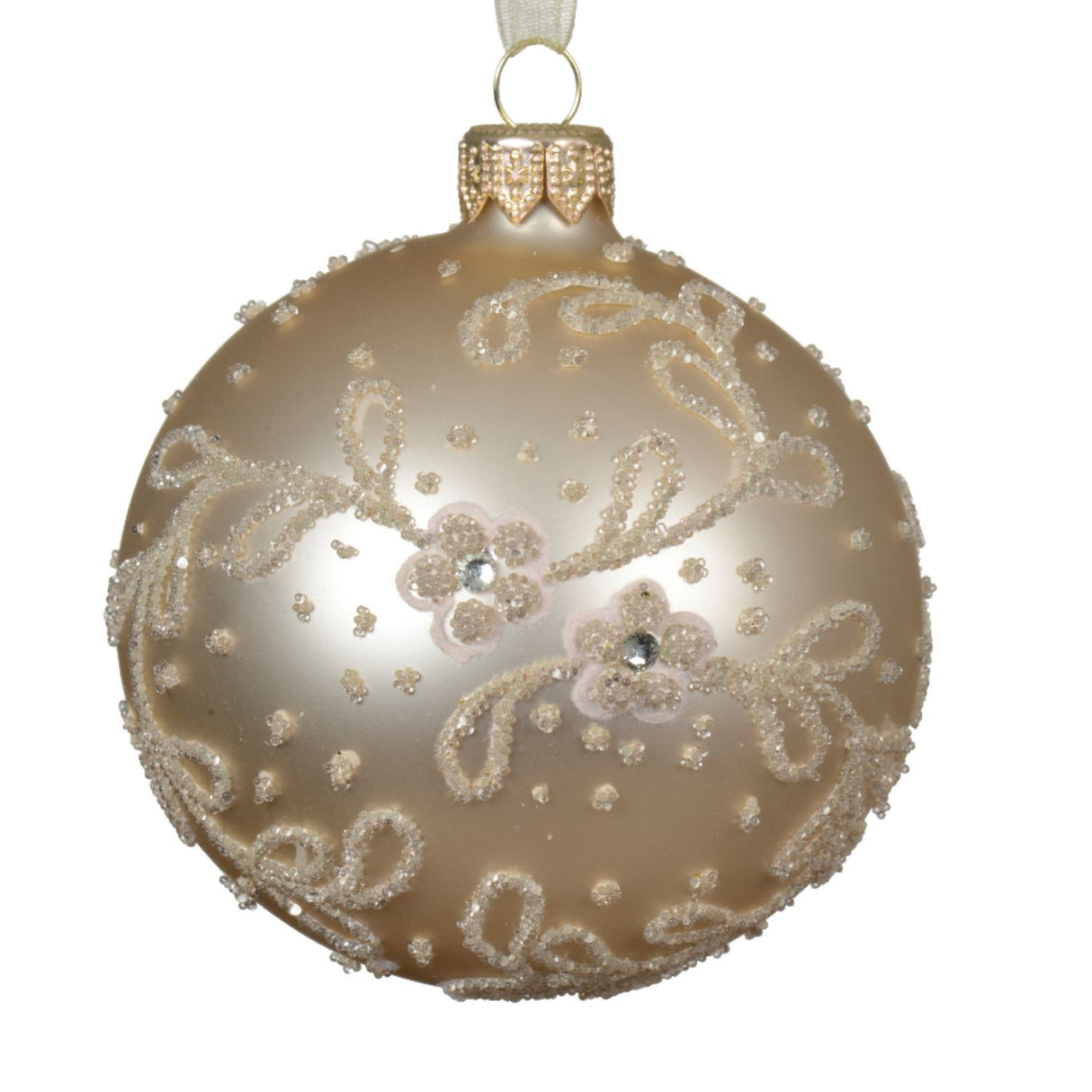 Decoris 8cm Pearl Glitter Flowers Matt Glass Bauble
