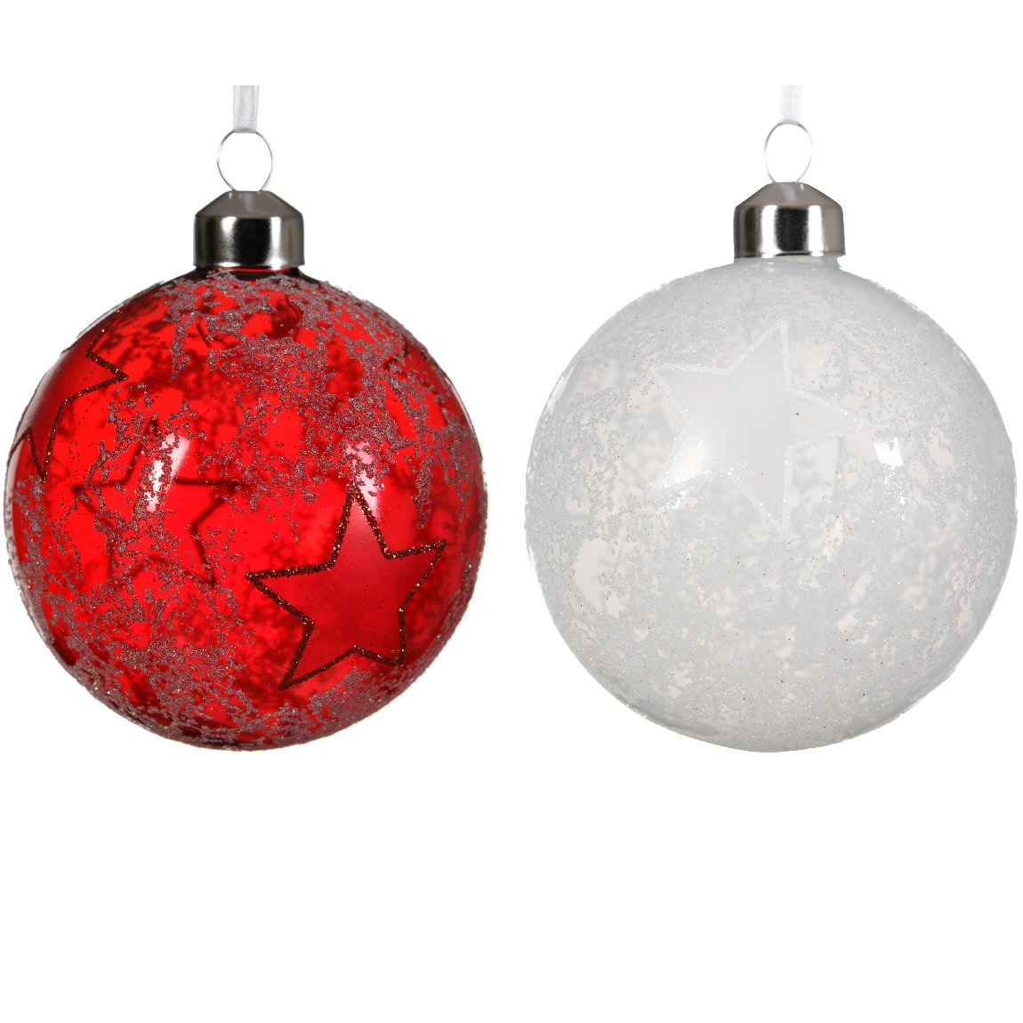 Decoris 8cm Shiny Star Glass Bauble (Choice of 2)