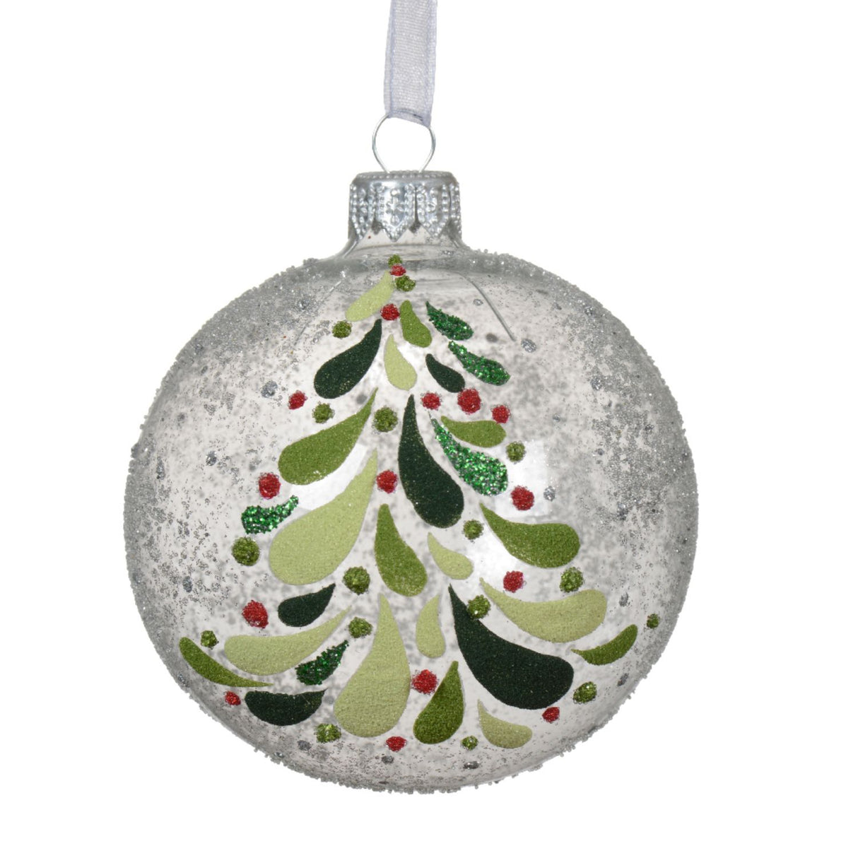 Decoris 8cm Silver Colourful Christmas Tree Glass Bauble