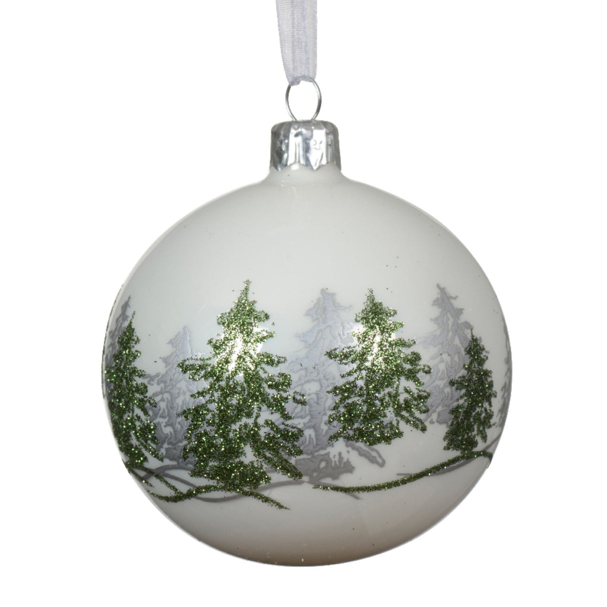Decoris 8cm Transparent Green Glitter Forest Glass Bauble