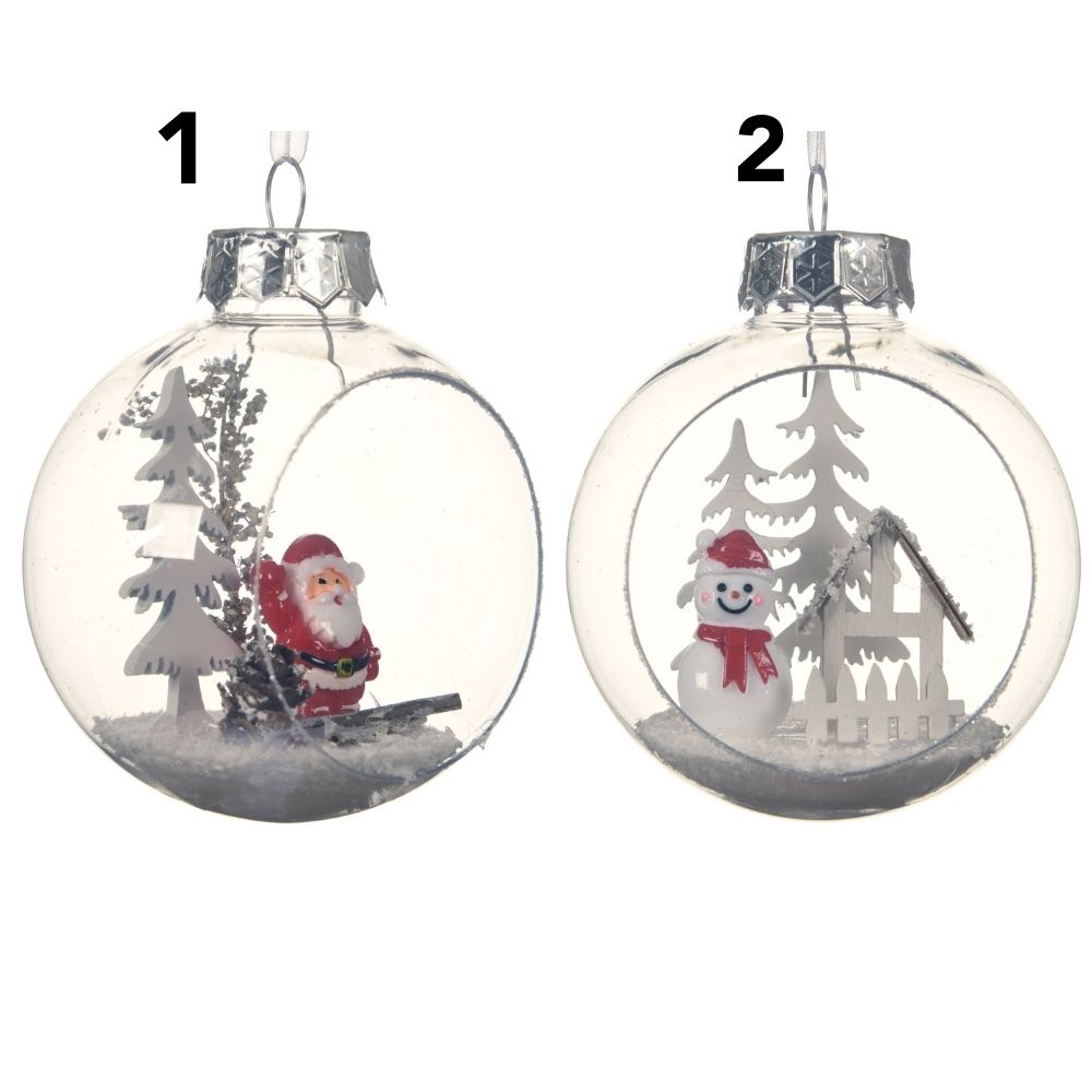 Decoris 8cm Transparent Open Front Bauble with Landscape (Choice of 2)