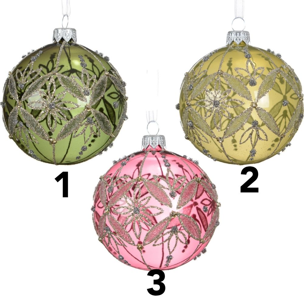 Decoris 8cm Transparent Silver Glitter Bauble (Choice of 3)