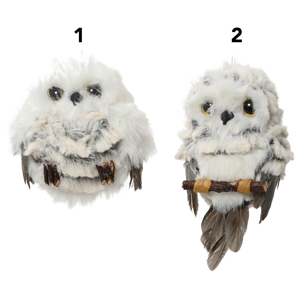 Decoris Artificial Fur Owl Hanging Decoration - White - (Choice of 2)
