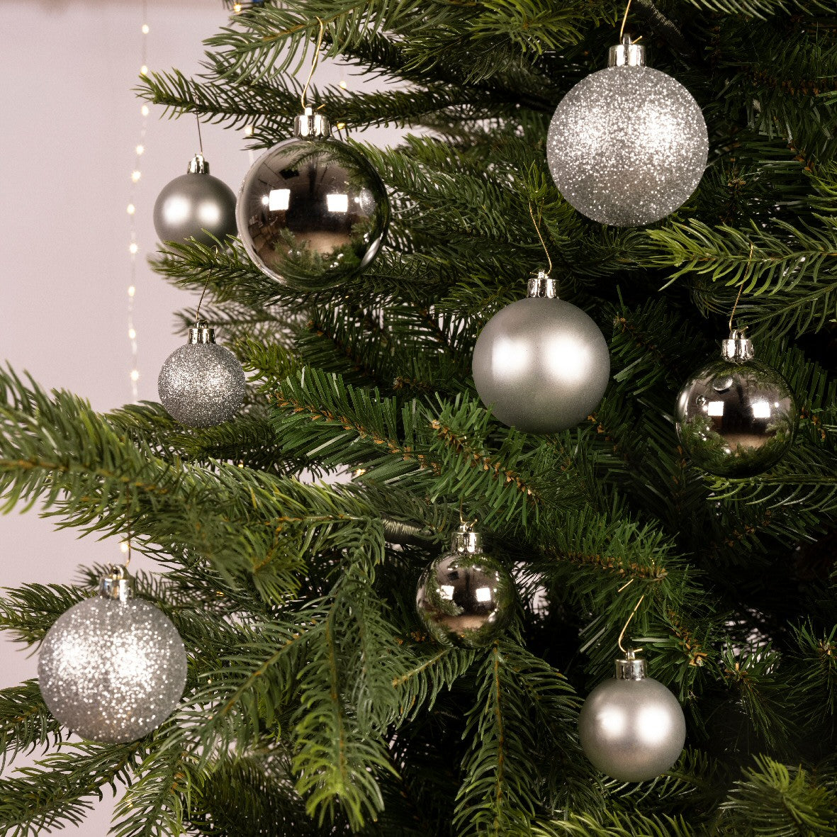 Decoris Assorted Size Silver Shatterproof Baubles (Set of 30)