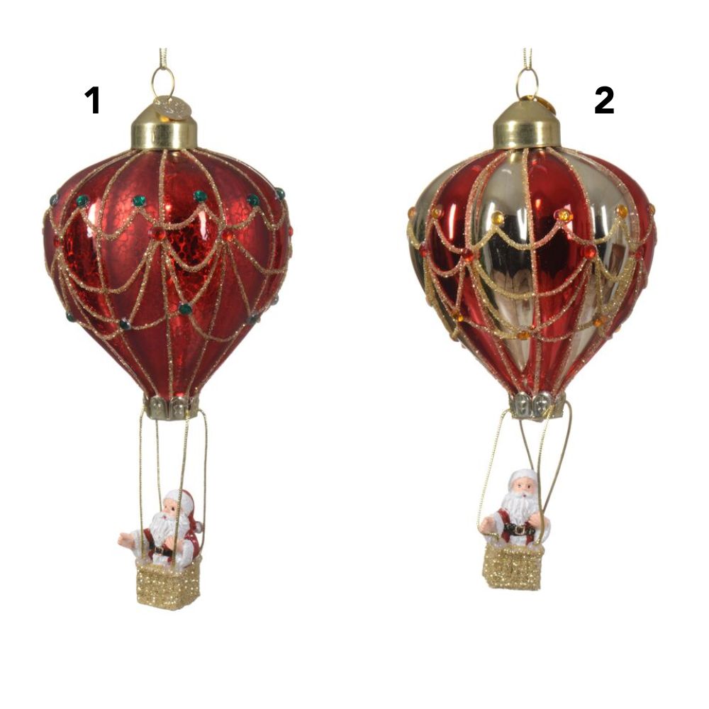 Decoris 7.5cm Balloon Santa Glitter Bauble - (Choice of 2)