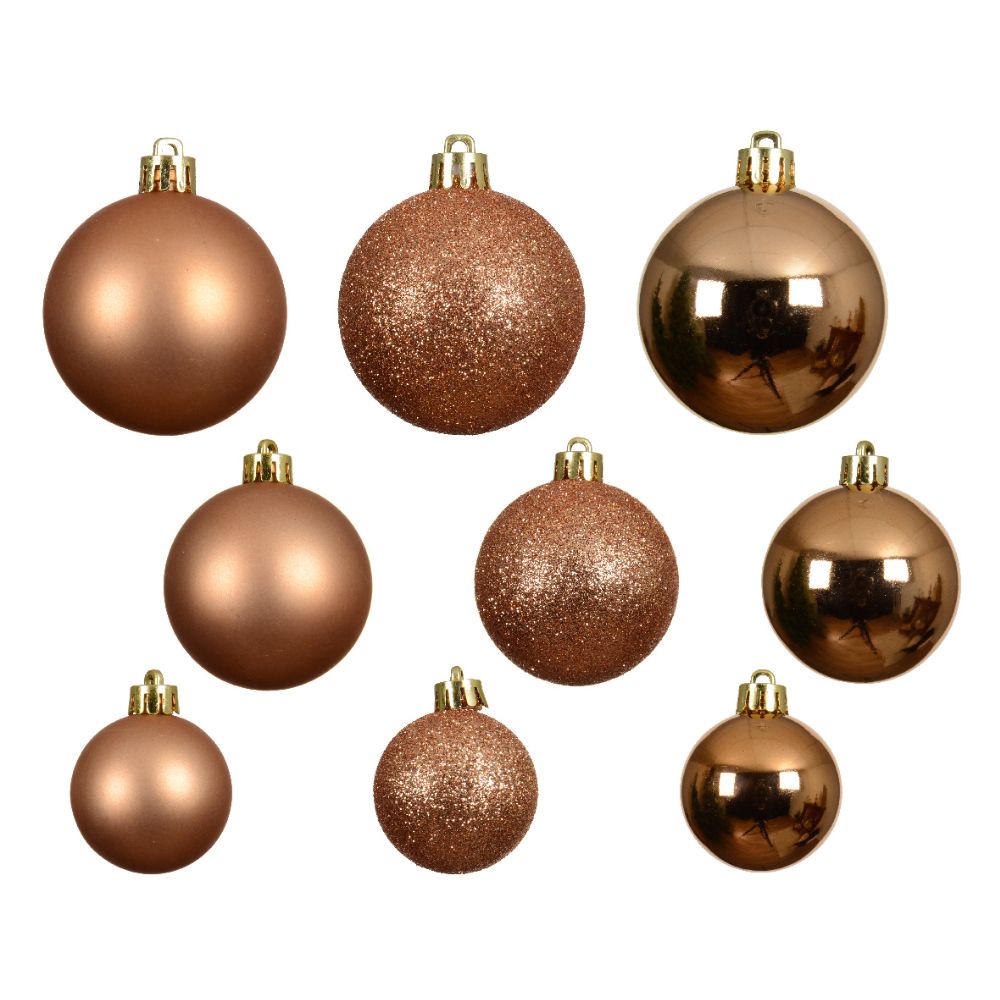Decoris Brandy Copper Assorted Shatterproof Baubles (Set of 30)