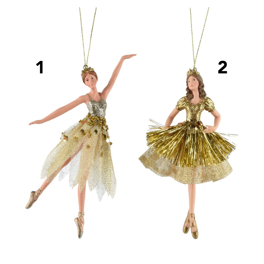 Decoris 16.5cm Dancing Fairy Hanging Decoration - Gold - (Choice of 2)