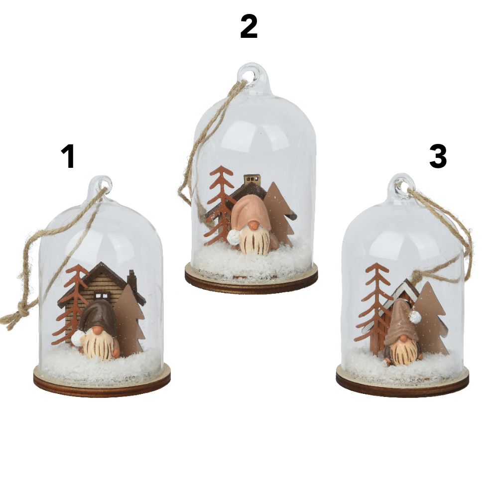 Decoris 10.5cm Festive Gonk in Glass Cloche Hanging Decoration - (Choice of 3)
