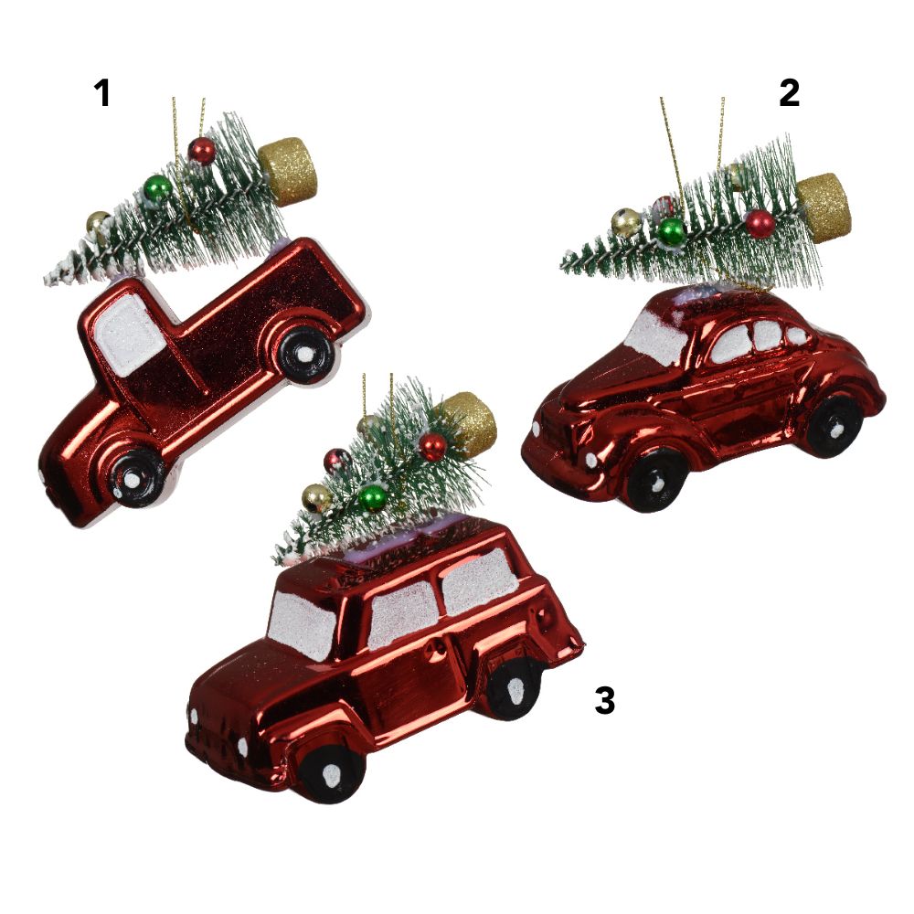 Decoris Festive Cars Hanging Decoration - Red - (Choice of 3)