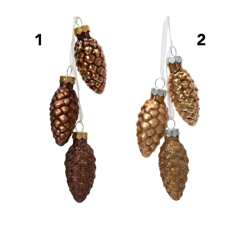 Decoris 6cm Glitter Pinecone Decoration - Brown - (Choice of 2)