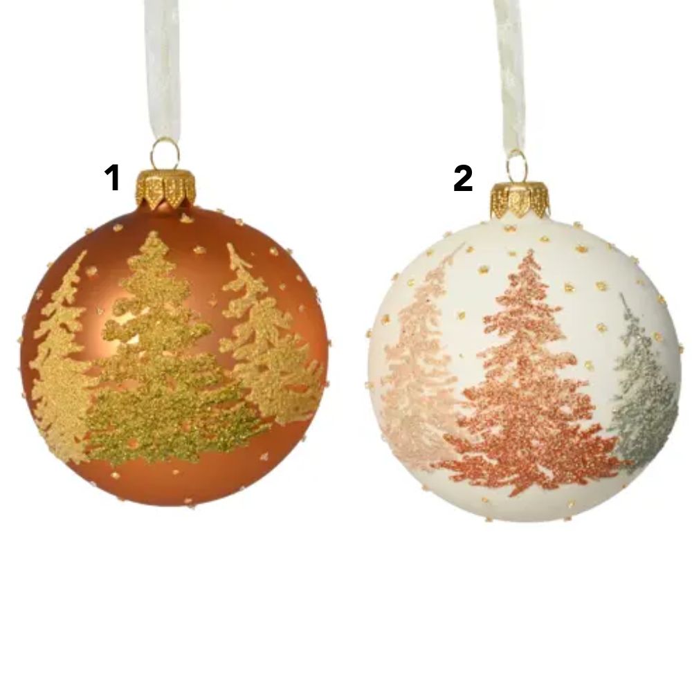 Decoris Matte Glass Bauble with Trees (Choice of 2)