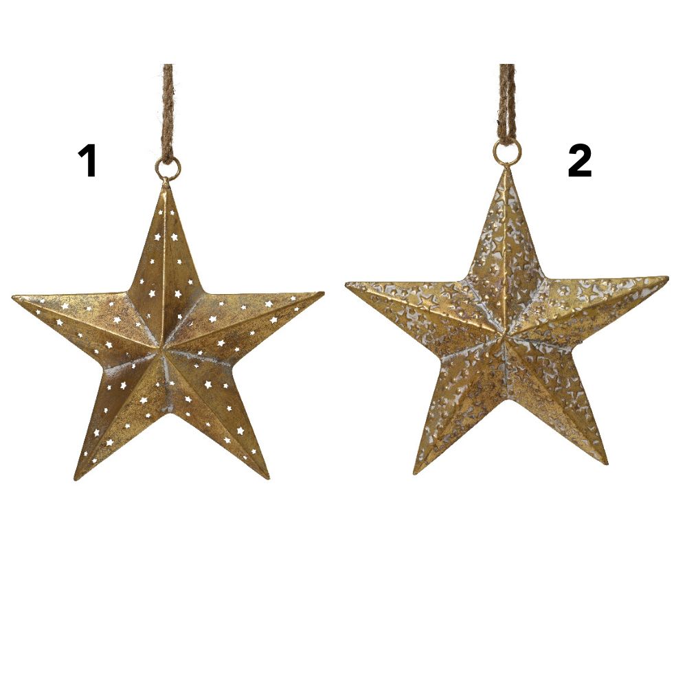 Decoris 24.5cm Metal Stars Hanging Decoration - Gold -(Choice of 2)