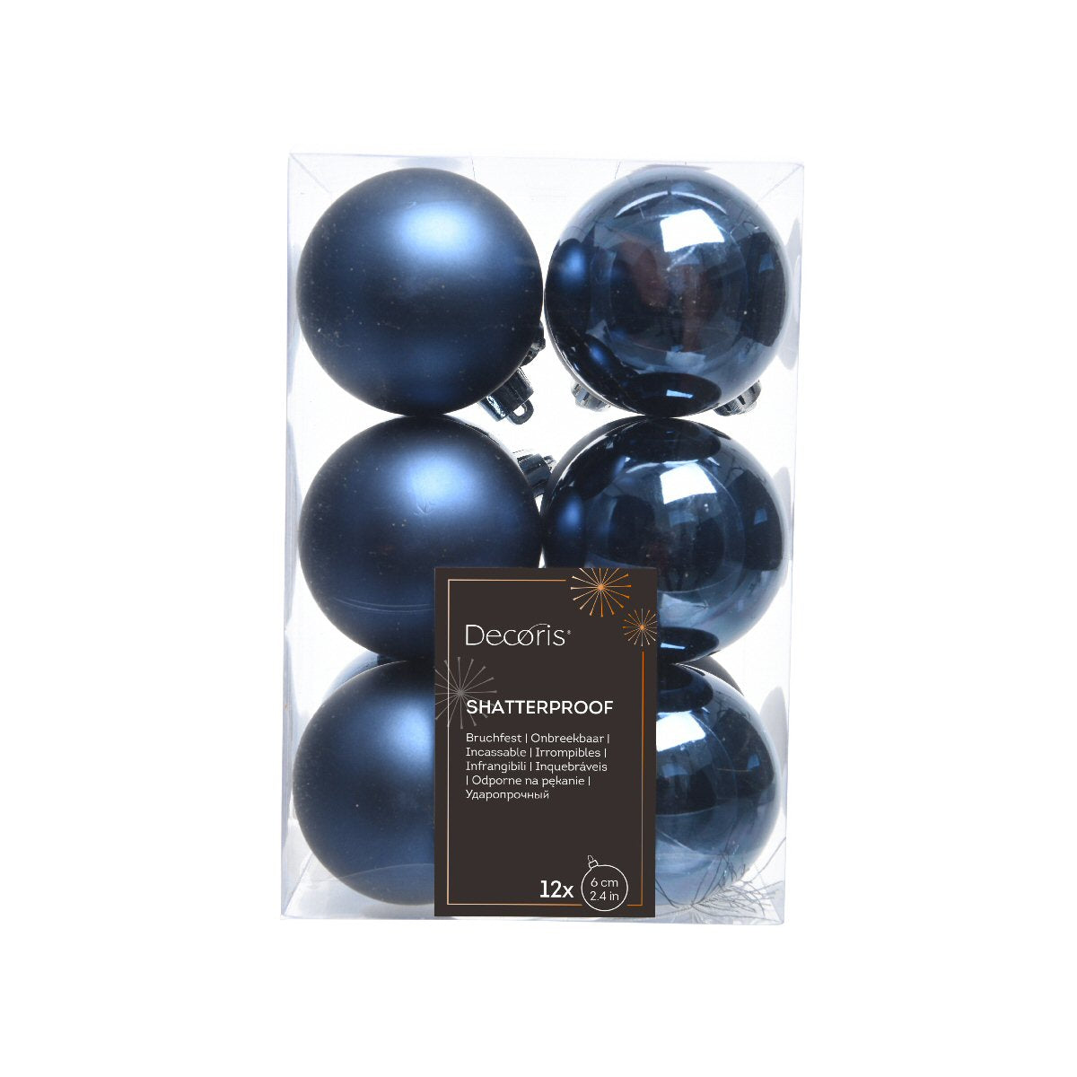 Decoris 6cm Night Blue Glass Baubles (Pack of 12)