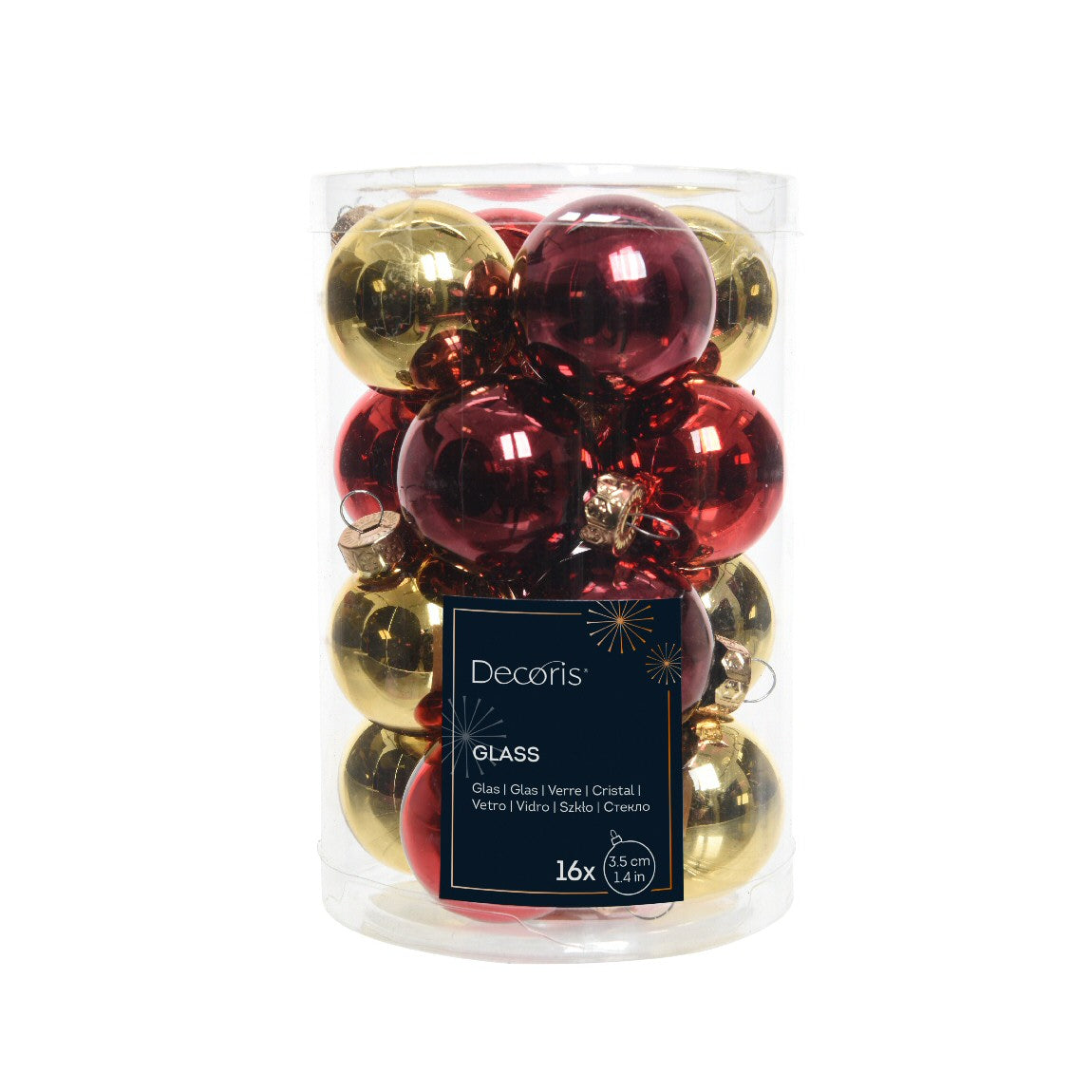Decoris 3.5cm Red & Gold Glass Baubles