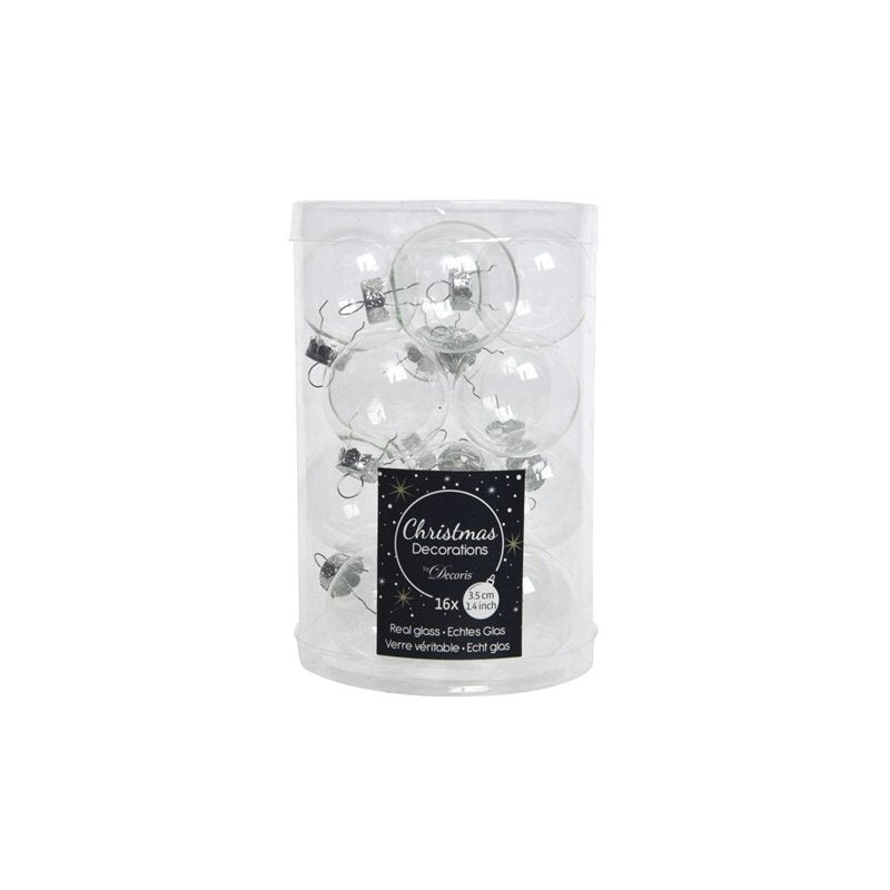 Decoris Pack of 16 3.5cm Transparent Mini Glass Baubles