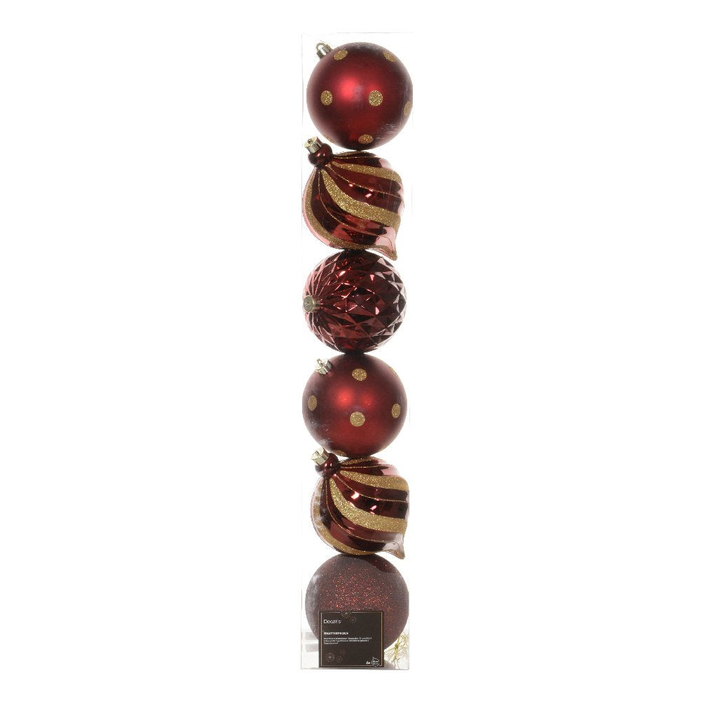 Decoris Pack of 6 Oxblood Shatterproof Baubles