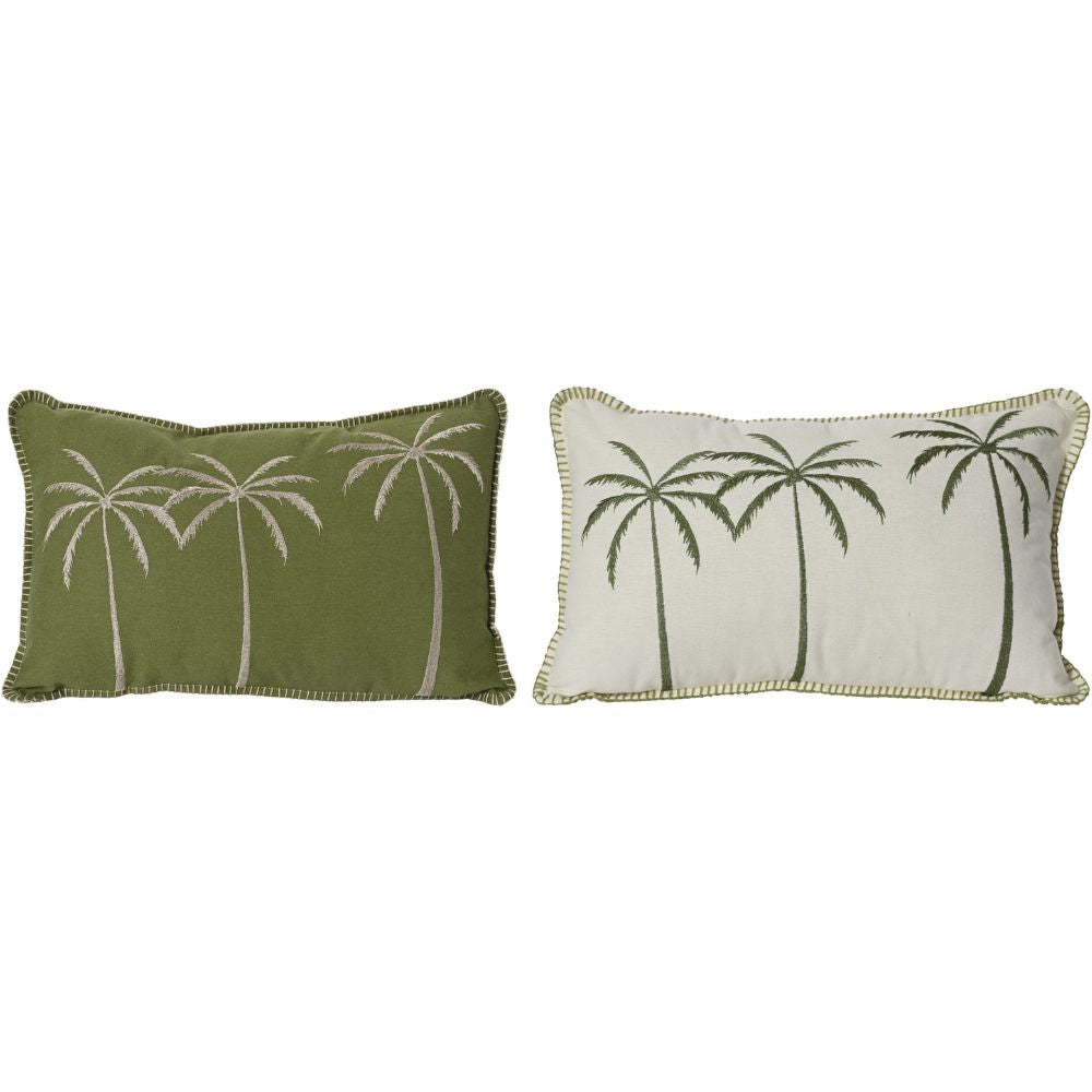 Decoris Polyester & Cotton Rectangle Embroided Palm Tree Cushion (Choice of 2)