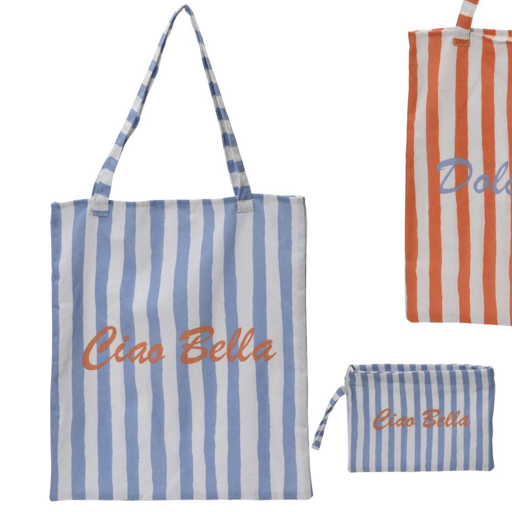 Decoris Polyester & Cotton Stripe Pattern Tote Bag with Text (Choice of 2)
