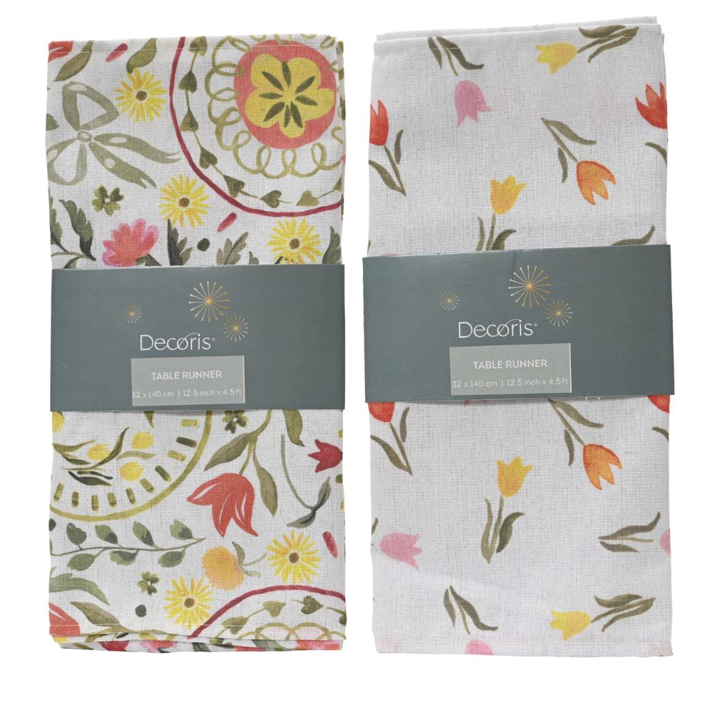 Decoris Polyester & Cotton Tulip Print Table Runner (Choice of 2)