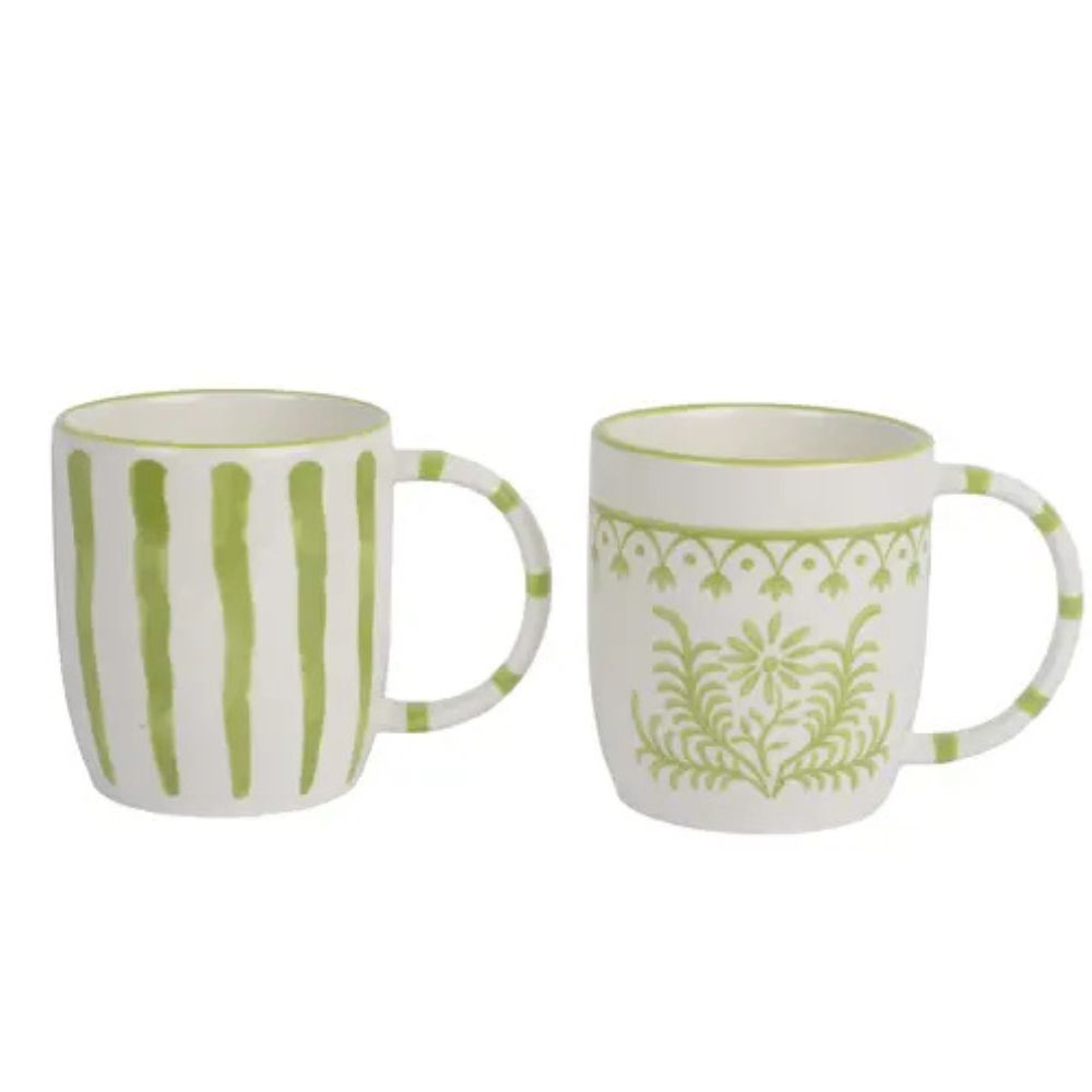Decoris Porcelain Decal mugs (Choice of 2) - White/Green