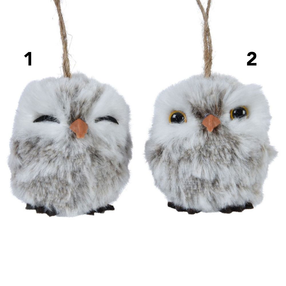 Decoris Round Owl Hanging Decoration - Grey - (Choice of 2)
