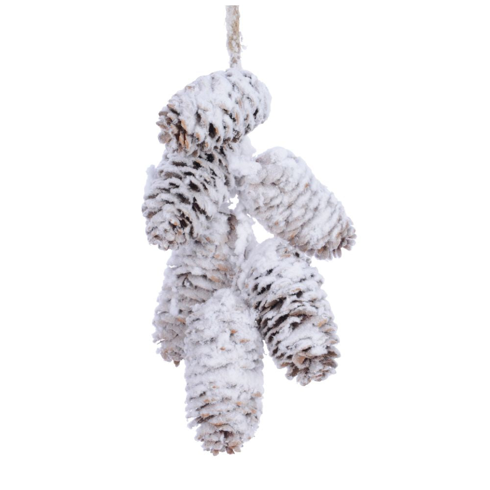 Decoris 18cm Snowy Glitter Pinecone Hanging Decoration - White